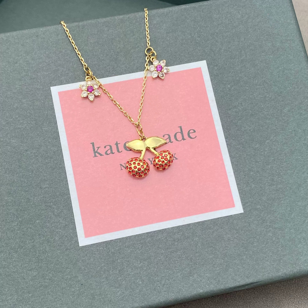 kate spade Red Rhinestone Cherry Blossom Metal Necklace